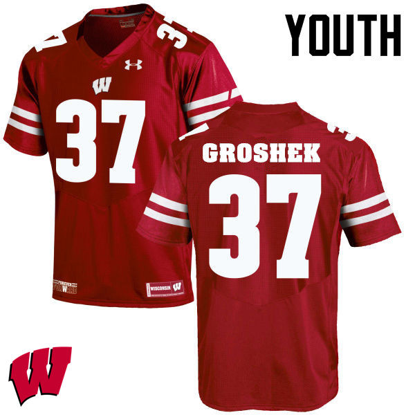 Youth Winsconsin Badgers #37 Garrett Groshek College Football Jerseys-Red - Click Image to Close